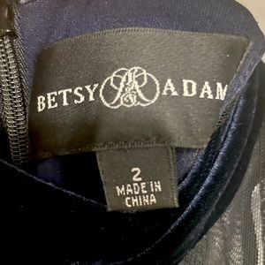 Navy Blue Velvet and Black Mesh Floor Length gown by Betsy & Adam
